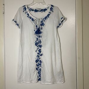 Boden Blue embroidered lightweight sheer mini short sleeve dress size US 6